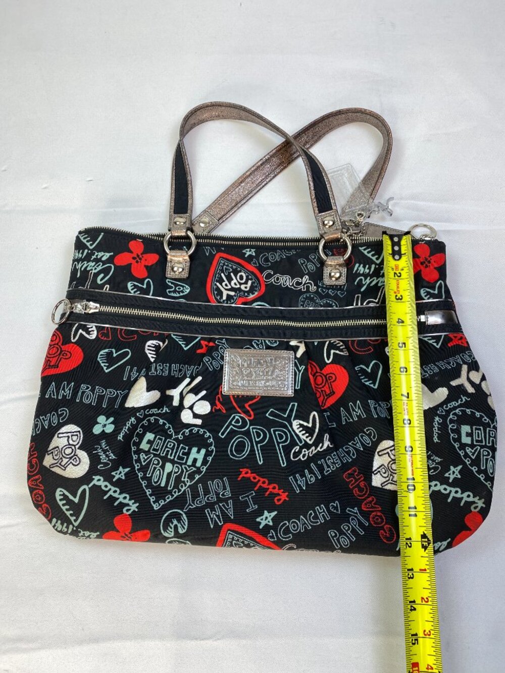 Coach Poppy Graffiti Heart Tote Y2K Canvas Shoulder Bag Purse | Roxie ❤️ - Picture 12 of 13